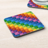 レインボーカラーの子ども積み積みブロック コースター (左側)