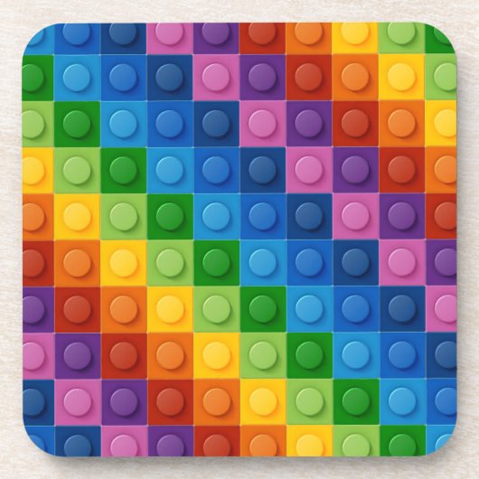 レインボーカラーの子ども積み積みブロック コースター (正面)