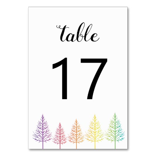 レインボーカラーの木紙吹雪ゲイレズ結婚ビアン テーブルナンバー (正面)