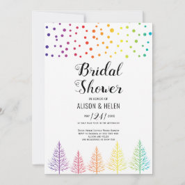 レインボーカラーの木、ドットのレズビアンブライダルシャワー 招待状