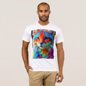 レインボーカラーの毛猫 Tシャツ (正面フル)