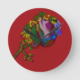 レインボーカラーの花柄  ラウンド壁時計
