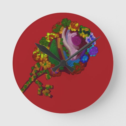 レインボーカラーの花柄  ラウンド壁時計 (正面)