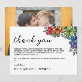 レインボーカラーの花LGBTフォト結婚ズ サンキューカード