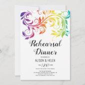 レインボーカラーはレズビアンのリハーサルディナーをスクロール 招待状 (正面)