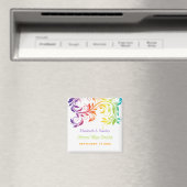 レインボーカラーは葉の結婚式をスクロール日付を保存 マグネット (インサイチュ (食洗機))