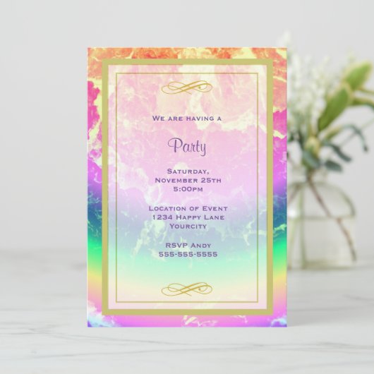 レインボーカラーを使用した火災抽象芸術汎用パーティー 招待状 (スタンド正面)