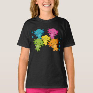 レインボーカラーアクソロトルファミリーユースガールズシャツ Tシャツ