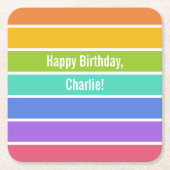 レインボーカラーカスタムパーティーコースター スクエアペーパーコースター (正面)