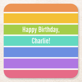 レインボーカラーカスタムパーティーコースター スクエアペーパーコースター