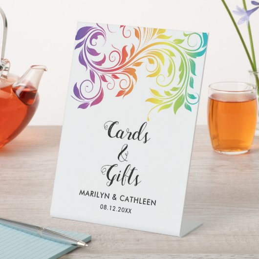 レインボーカラーカラフルスクロールゲイレズ結婚ビアン 台座サイン (インサイチュ)