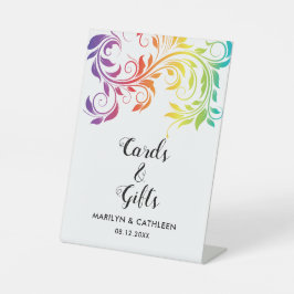 レインボーカラーカラフルスクロールゲイレズ結婚ビアン 台座サイン