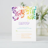 レインボーカラーカラフルスクロール葉結婚式RSVP 出欠カード (スタンド正面)