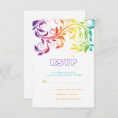 レインボーカラーカラフルスクロール葉結婚式RSVP 出欠カード (正面/裏面)