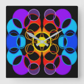 レインボーカラーサークルデザイン スクエア壁時計 (正面)