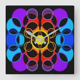 レインボーカラーサークルデザイン スクエア壁時計