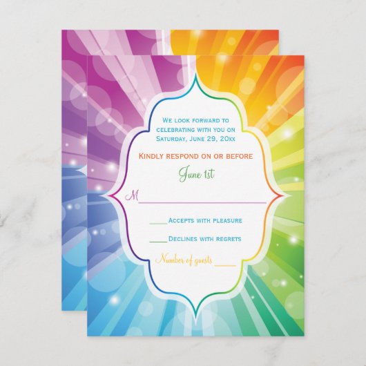 レインボーカラーストライプの日が差すことウェディングRSVPカード 出欠カード (正面/裏面)