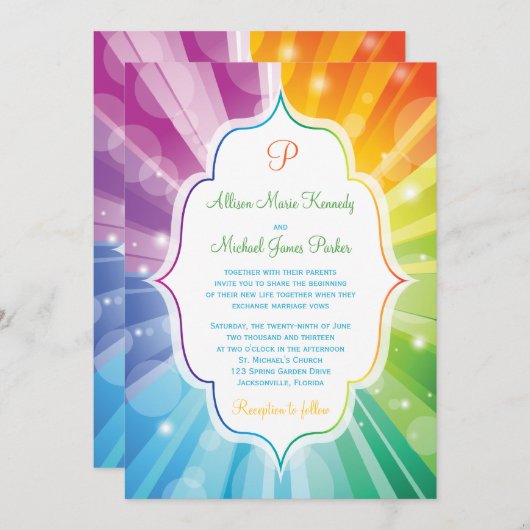 レインボーカラーストライプの日が差すこと結婚式招待状 招待状 (正面/裏面)