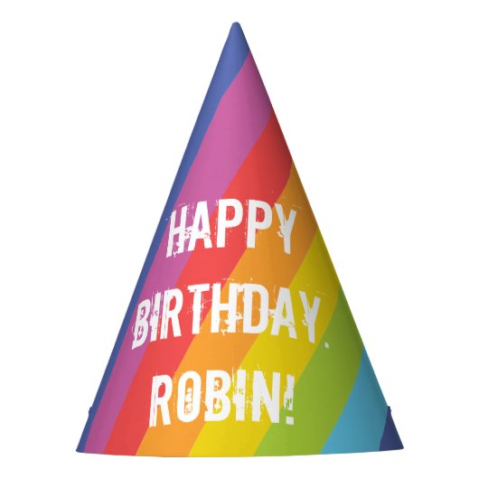 レインボーカラーストライプ紙パーティー パーティーハット (正面)