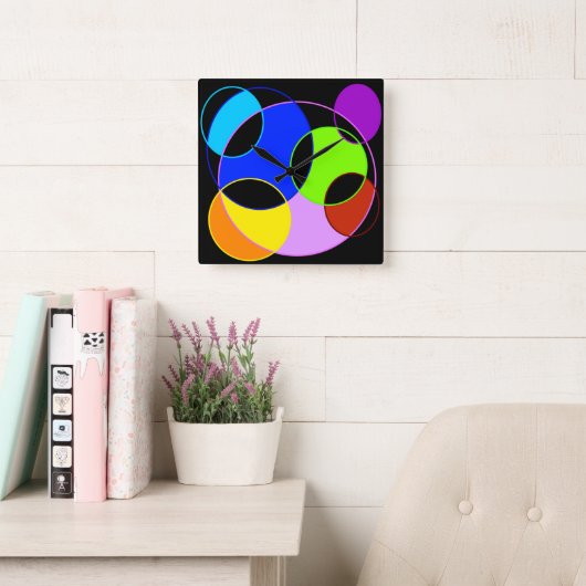 レインボーカラーズサークルデザイン スクエア壁時計 (読書スペース)