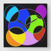 レインボーカラーズサークルデザイン スクエア壁時計 (正面)