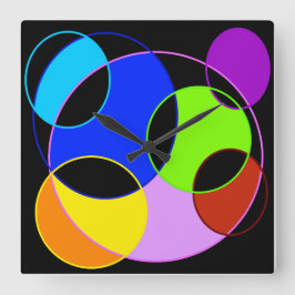 レインボーカラーズサークルデザイン スクエア壁時計