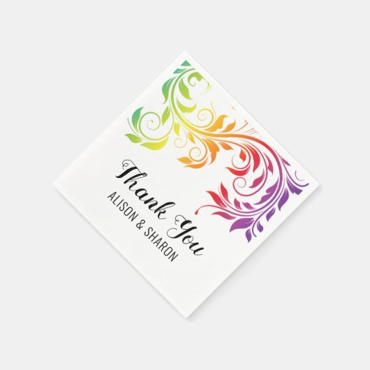 レインボーカラーズスクロールありがとうレズ結婚ビアン スタンダードカクテルナプキン (角)