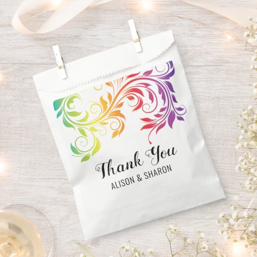 レインボーカラーズスクロールありがとうレズ結婚ビアン フェイバーバッグ (クリップ留めされた状態)