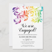 レインボーカラーズスクロールレズビアン婚約パーティ 招待状 (正面)