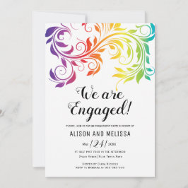 レインボーカラーズスクロールレズビアン婚約パーティ 招待状