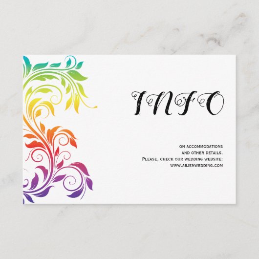 レインボーカラーズスクロール葉ゲイレズ結婚ビアン エンクロージャーカード (正面)