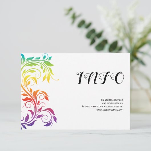 レインボーカラーズスクロール葉ゲイレズ結婚ビアン エンクロージャーカード (スタンド正面)