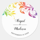 レインボーカラーズスクロール葉ゲイレズ結婚ビアン ラウンドシール (正面)