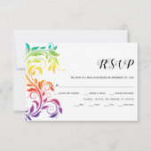 レインボーカラーズスクロール葉ゲイレズ結婚ビアン 出欠カード (正面)