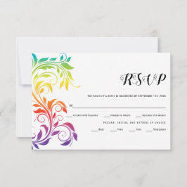 レインボーカラーズスクロール葉ゲイレズ結婚ビアン 出欠カード