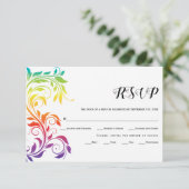 レインボーカラーズスクロール葉ゲイレズ結婚ビアン 出欠カード (スタンド正面)