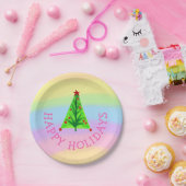 レインボーカラーズハッピーホリデーズツリークリスマス ペーパープレート (パーティー)