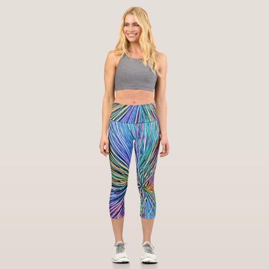 レインボーカラーズハッピー抽象芸術アート カプリレギンス (正面)