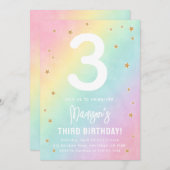 レインボーカラーズパステルズバースデーパーティーの招待 招待状 (正面/裏面)