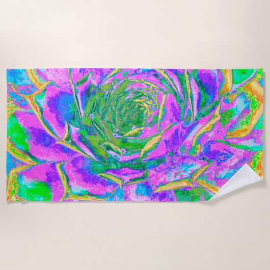 レインボーカラーズフィエスタジューセントセダムロゼット ビーチタオル (正面)