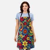 レインボーカラーズフラワーペイズリーデザイン エプロン (着用した状態)