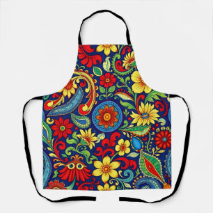 レインボーカラーズフラワーペイズリーデザイン エプロン