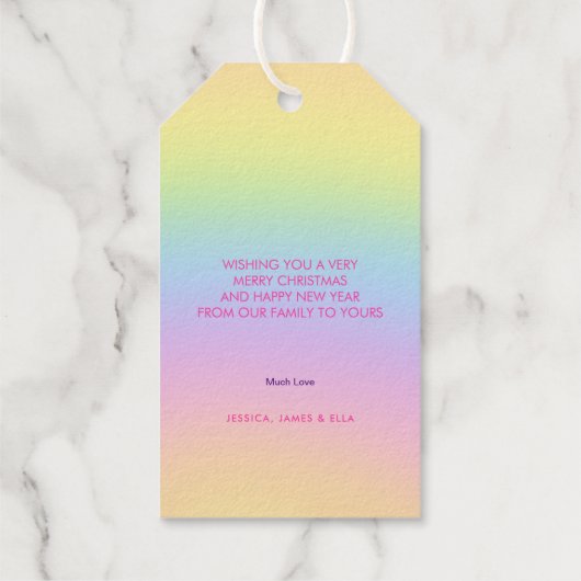 レインボーカラータイポグラフィメリークリスマス金ゴールド ギフトタグ (裏面)