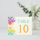 レインボーカラーダマスクのウェディングテーブル番号 ポストカード (スタンド正面)