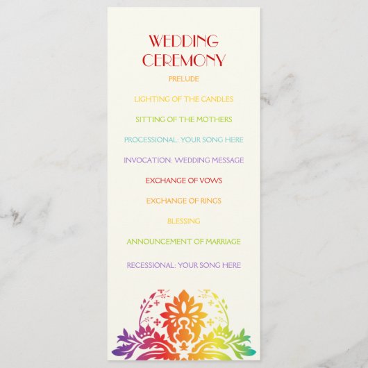 レインボーカラーダマスク結婚式プログラム プログラム (裏面)