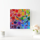 レインボーカラーチャートホイールモダン抽象芸術アート スクエア壁時計 (ホーム)