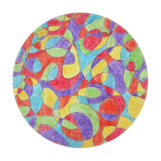 レインボーカラーハンドドロッドクレヨンドルパターン カッティングボード (正面)