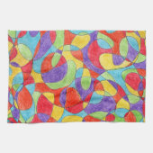 レインボーカラーハンドドロッドクレヨンドルパターン キッチンタオル (横)