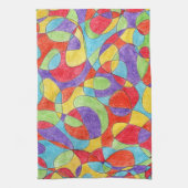 レインボーカラーハンドドロッドクレヨンドルパターン キッチンタオル (縦)