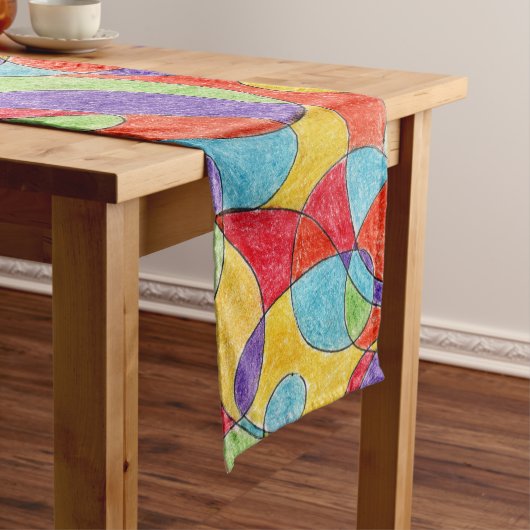 レインボーカラーハンドドロッドクレヨンドルパターン ショートテーブルランナー (インサイチュ)